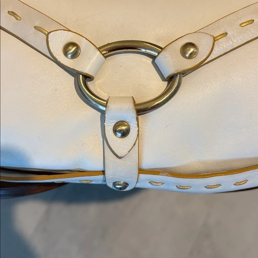 Via Spiga shoulder bag Leather smooth white/tan stitching braided handle EUC - Picture 4 of 16